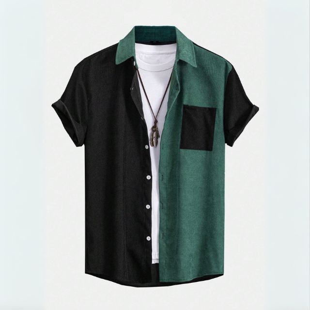 Men Color-Block Short Sleeve Shirt
