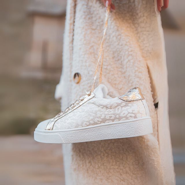 Women's Leopard Gold Print Lace Up Sneaker