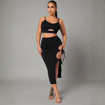 Sexy Solid Two Tie Slit Pencil Skirt