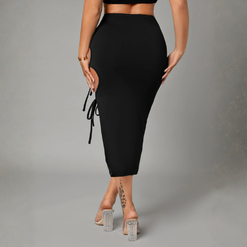 Sexy Solid Two Tie Slit Pencil Skirt