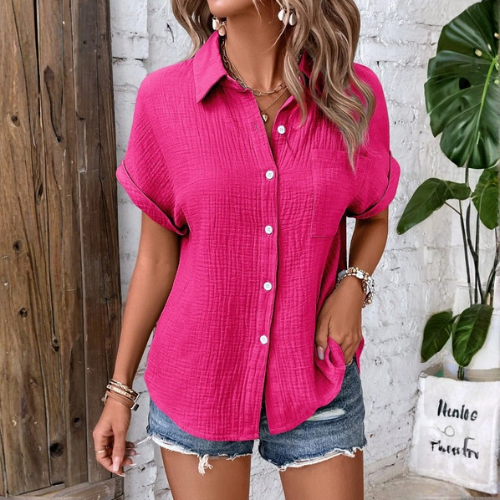 Textured Button Up Short Sleeve Shirt