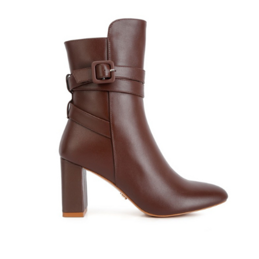 Women's Buckle Cobra Strap Leather Boots