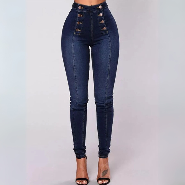 High-Waisted Double-Breasted Skinny Jeans