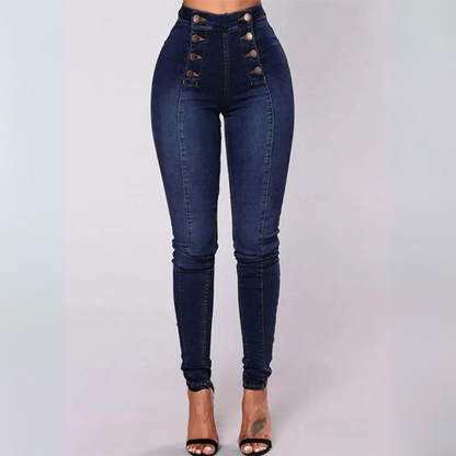 High-Waisted Double-Breasted Skinny Jeans