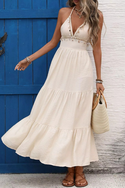 Women's Halter Ruched Tiered Maxi Dress