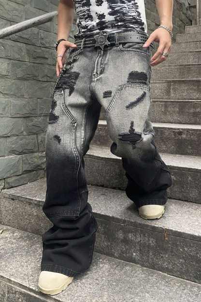 Men's Rockstar Distressed Wide Leg Black Jeans
