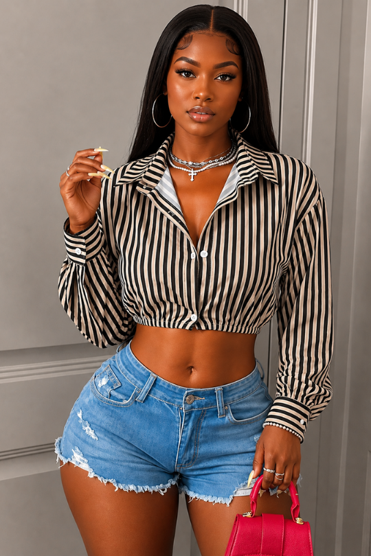 Sunset Stripe Cropped Button-Up Shirt