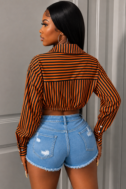 Sunset Stripe Cropped Button-Up Shirt