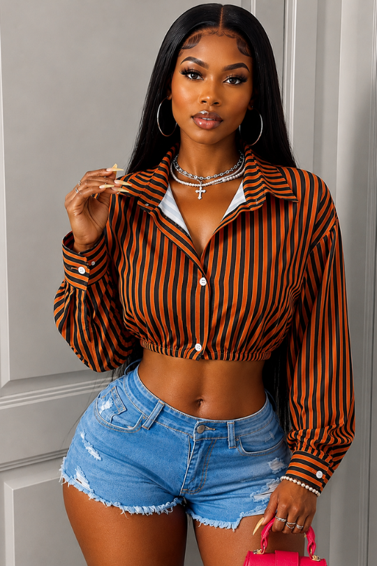 Sunset Stripe Cropped Button-Up Shirt