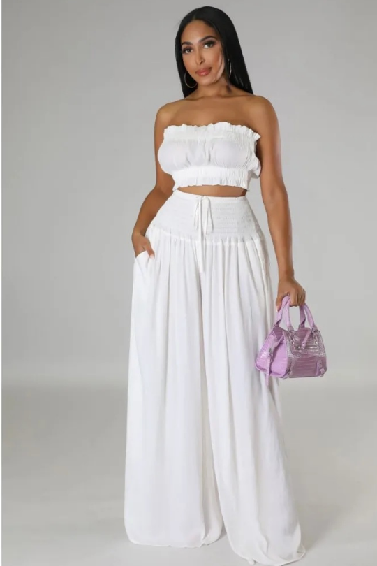 Women's Two Piece Bralette & Wide Leg Pants Set