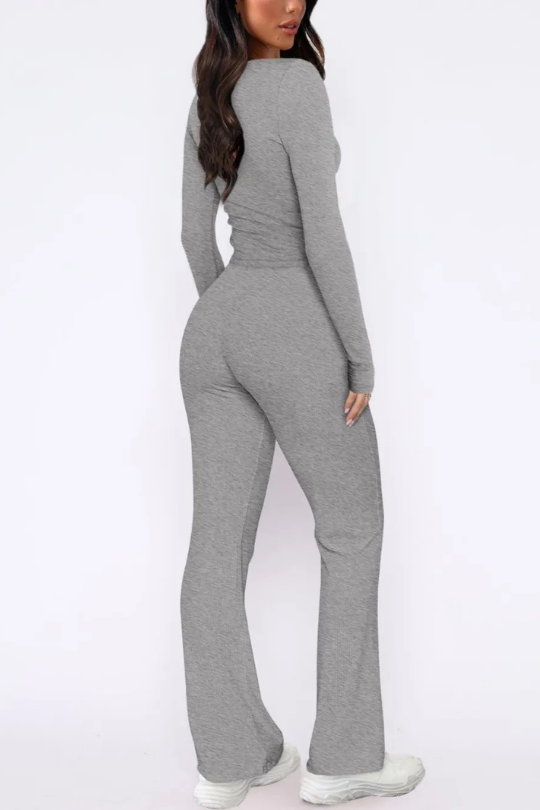 Women's V-Neck Long Sleeve Top and Pants Set