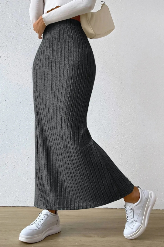 Women's High Waist Ribbed Sweater Maxi Skirt