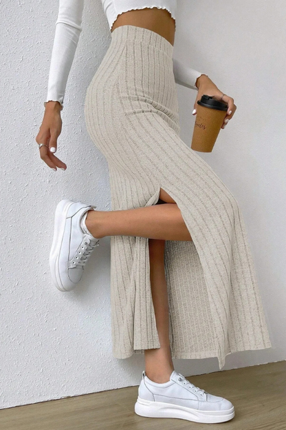 Women's High Waist Ribbed Sweater Maxi Skirt