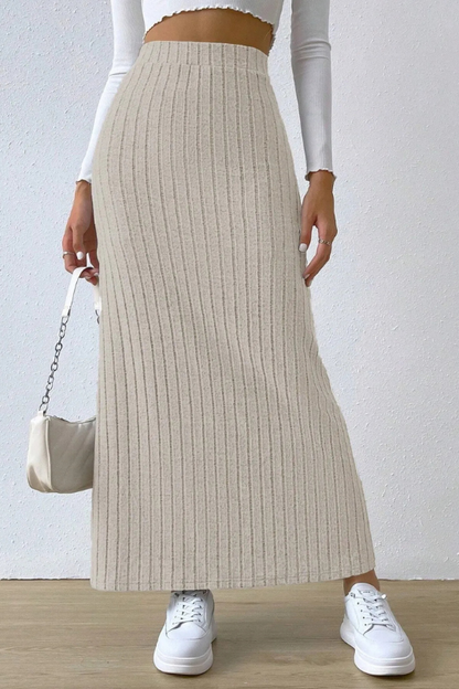 Women's High Waist Ribbed Sweater Maxi Skirt