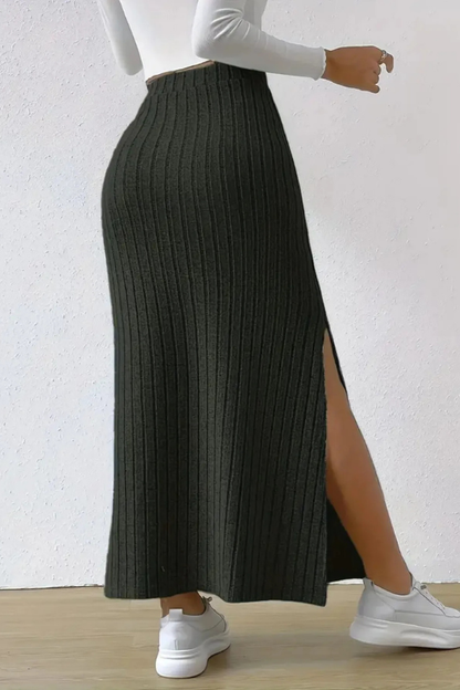 Women's High Waist Ribbed Sweater Maxi Skirt