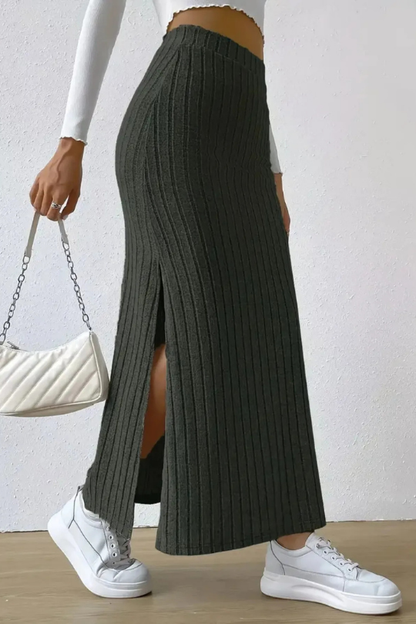 Women's High Waist Ribbed Sweater Maxi Skirt