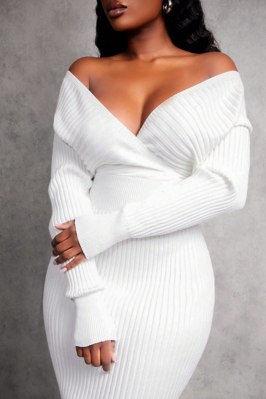 Plus Size Off-Shoulder Ribbed Midi Dress