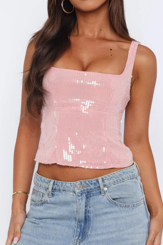 Sequin Zip Back Crop Cami