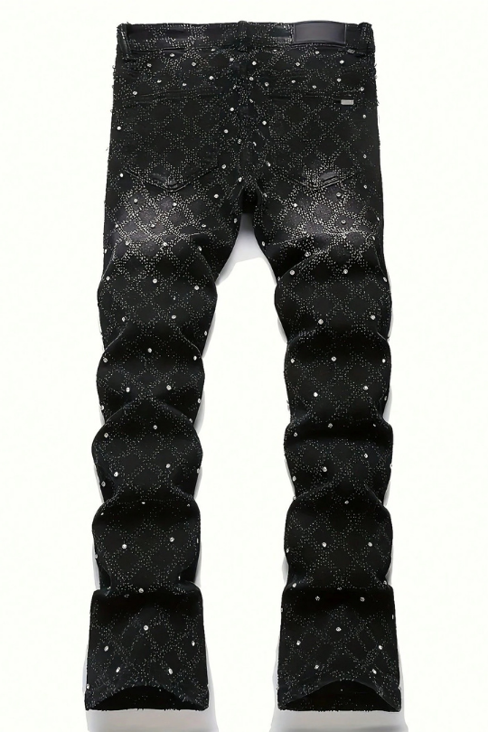 Men's Street Style Slim Fit Rhinestone Design Denim Jeans
