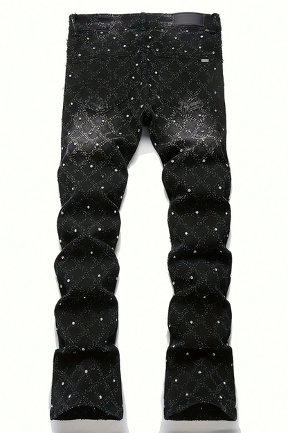 Men's Street Style Slim Fit Rhinestone Design Denim Jeans