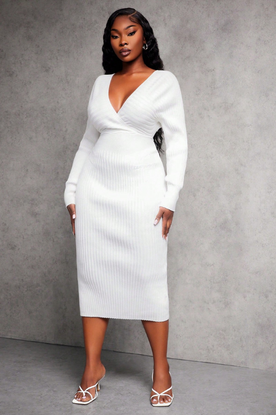 Plus Size Off-Shoulder Ribbed Midi Dress