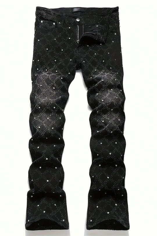 Men's Street Style Slim Fit Rhinestone Design Denim Jeans