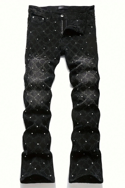 Men's Street Style Slim Fit Rhinestone Design Denim Jeans