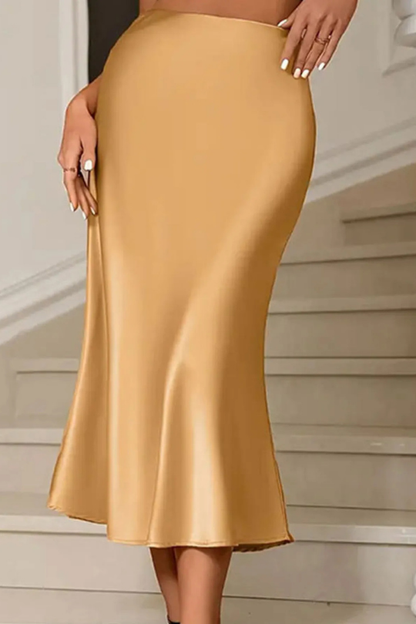 Women's Elegant Satin Midi Skirt