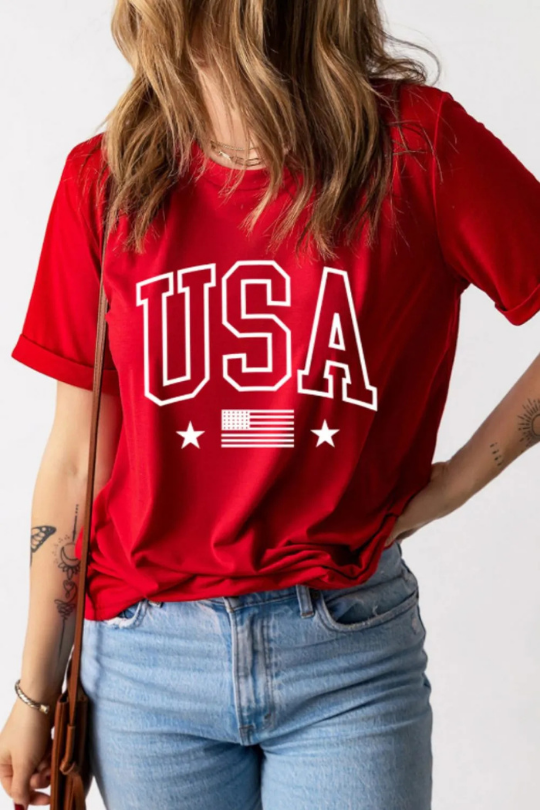 Women's USA American Flag Crewneck T Shirt