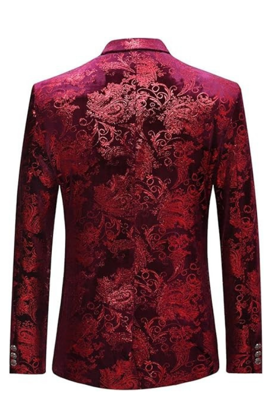 Men's Luxury Floral Pattern 2 Button Tuxedo Jacket