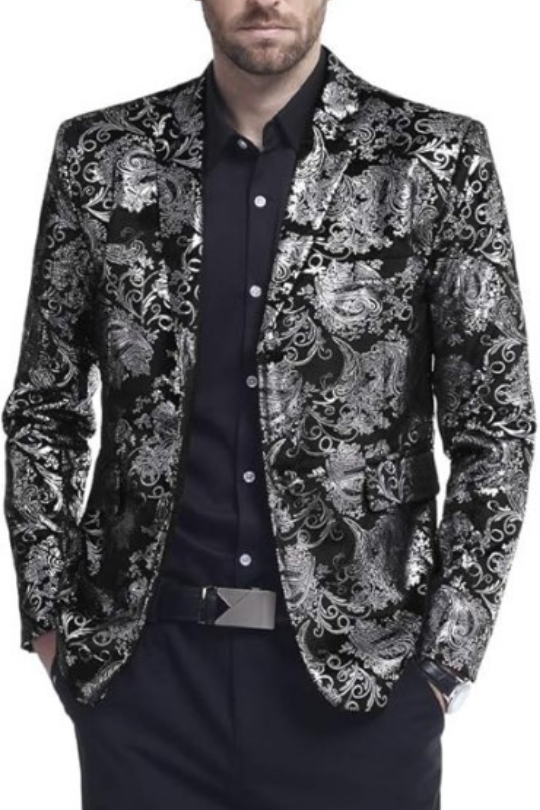 Men's Luxury Floral Pattern 2 Button Tuxedo Jacket