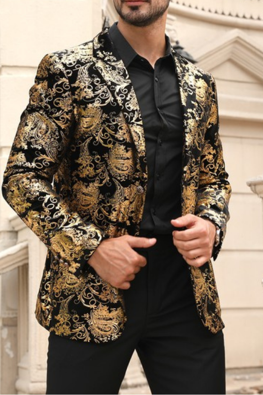 Men's Luxury Floral Pattern 2 Button Tuxedo Jacket