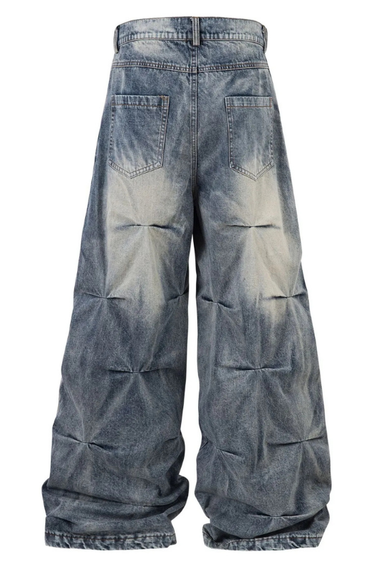 Men's Baggy Ruched Wide Leg Jeans