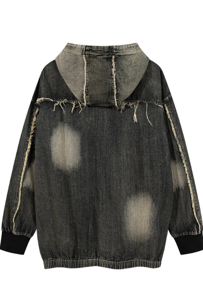 Men's Distressed Denim Patchwork Oversized Hoodie