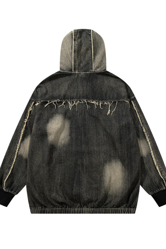 Men's Distressed Denim Patchwork Oversized Hoodie