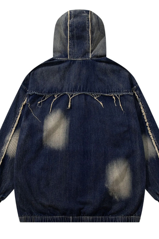 Men's Distressed Denim Patchwork Oversized Hoodie