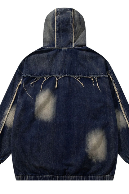 Men's Distressed Denim Patchwork Oversized Hoodie