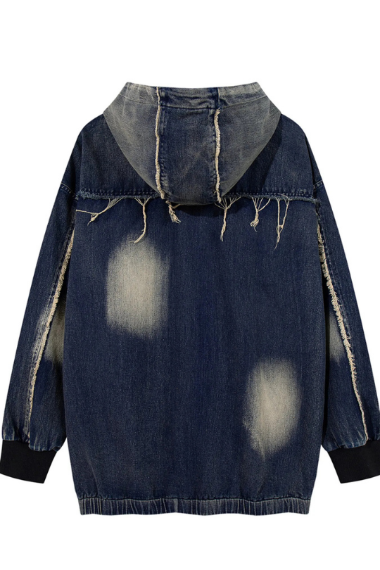Men's Distressed Denim Patchwork Oversized Hoodie