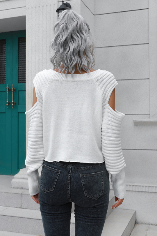 Women's Hollow Sleeve Ribbed Cropped Sweater