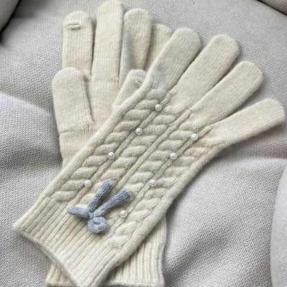 Thermal Pearl Detail Bow Five-Finger Gloves