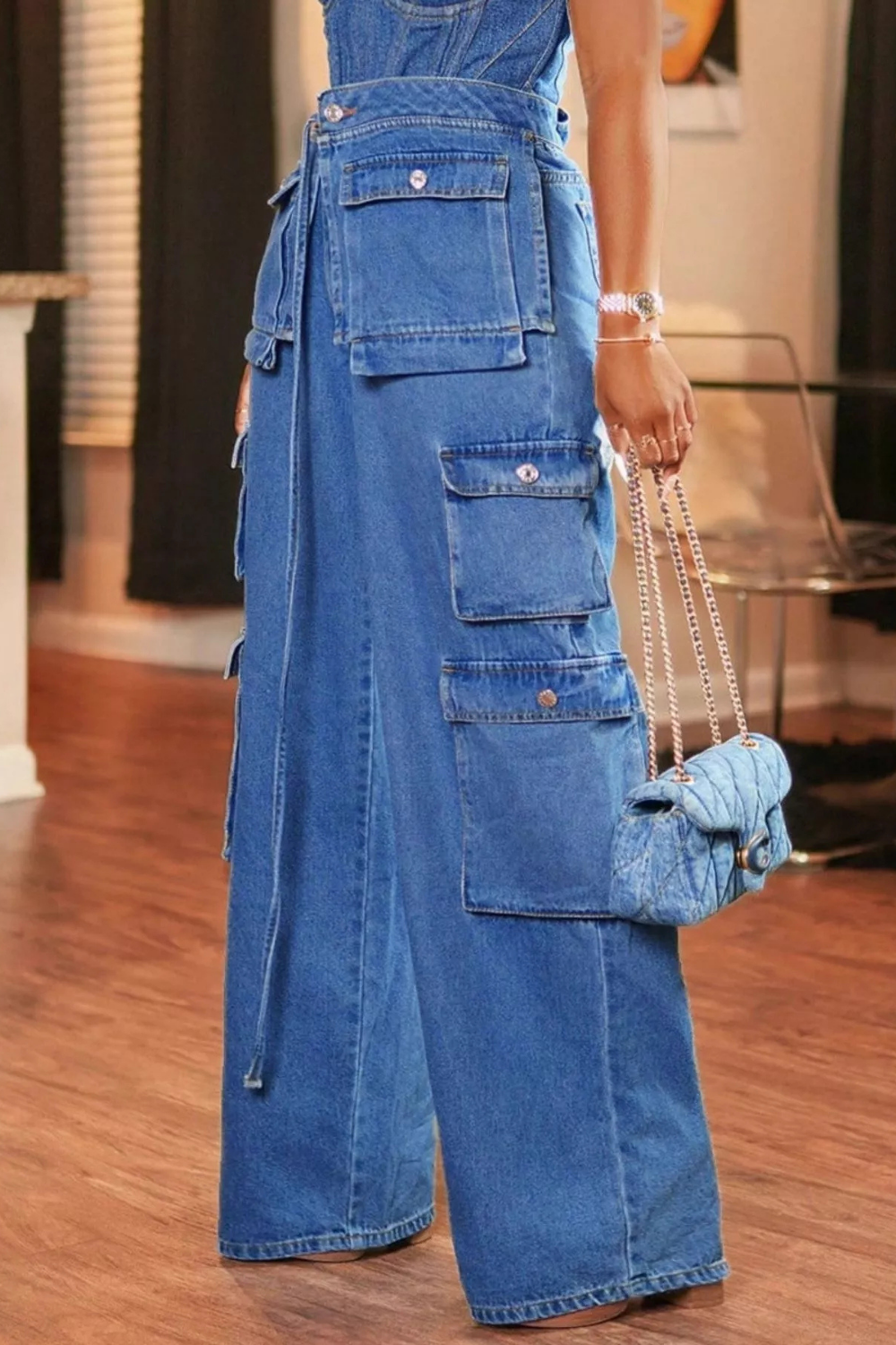 Women's Wide Leg Hanging Cargo Jeans