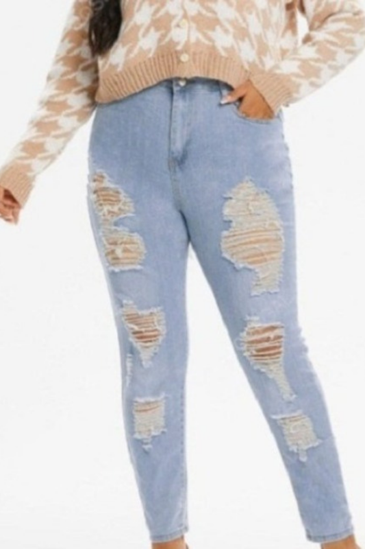 Plus Size Ripped Distressed Light Wash Jeans