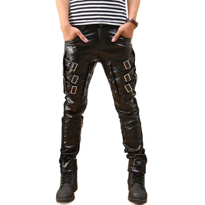 Men`s Rock Punk Hip Hop Faux Leather Motocycle Pants