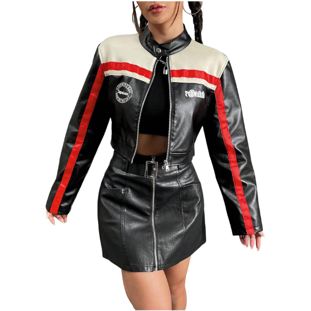 Women's Motorcycle Racing Zip Up Long Sleeve Leather Jackets