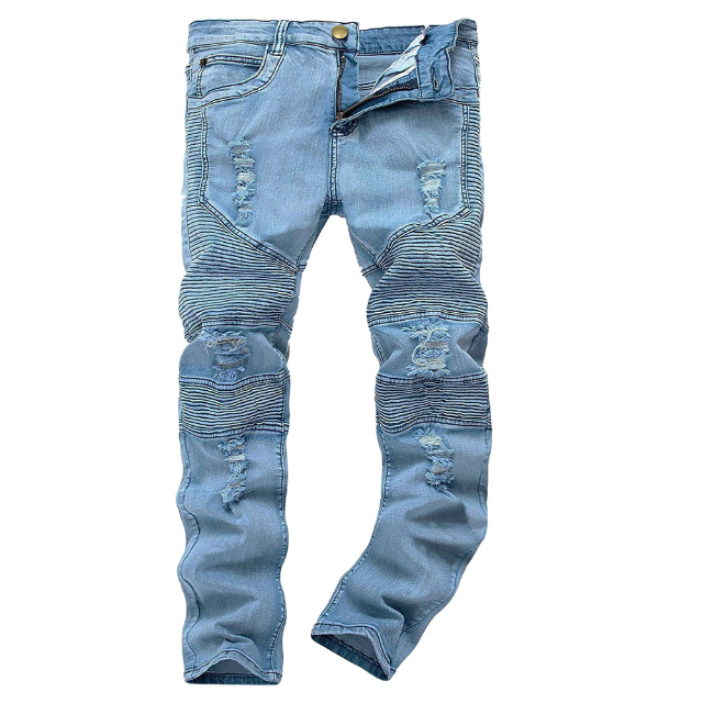 Men Ripped Slim Fit Biker Stretch Ripped Skinny Jeans