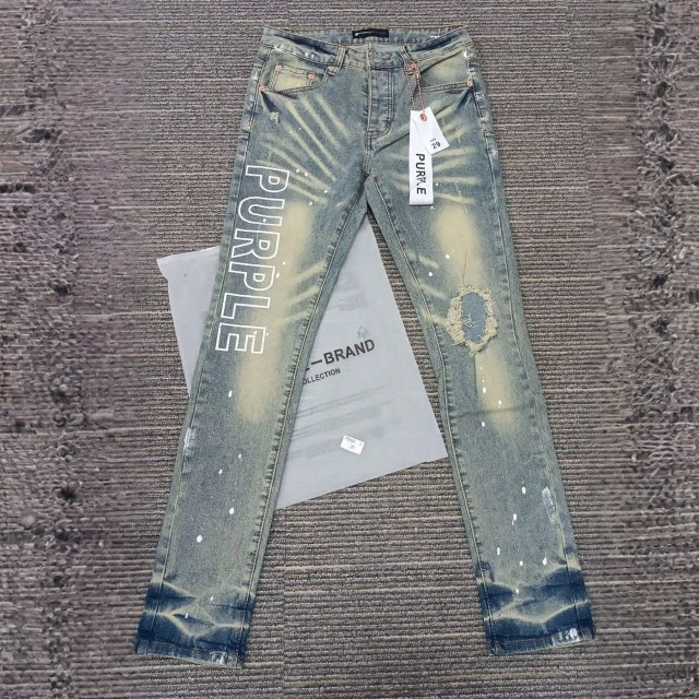 Light Men's Luxury Ripped Hole Letter Logo Print Denim