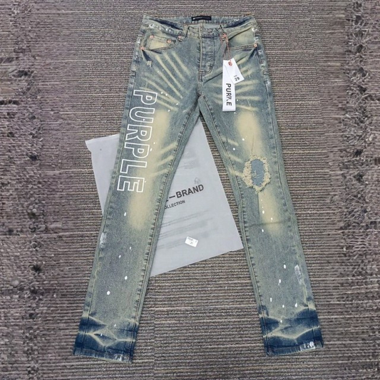 Light Men's Luxury Ripped Hole Letter Logo Print Denim