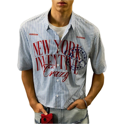 Men's Striped Button Down Up Cropped Short Sleeve Shirts