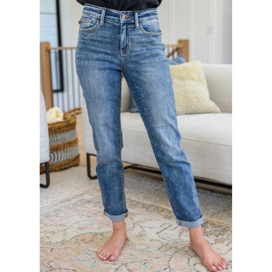 Rising Faded Splash Boyfriend Jeans