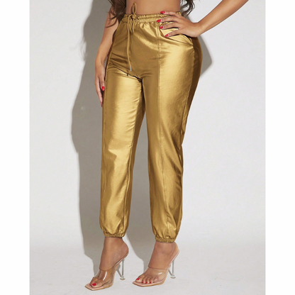 Sexy Metallic Drawstring Waist Pants